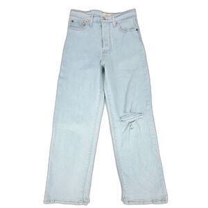 LEVIS Ribcage Straight Ankle Crop Jeans Space Ripple Distressed Light Wash 27